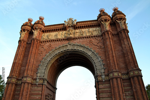 Closeup of Arc de Triomf in the city of Barcelona, Spain