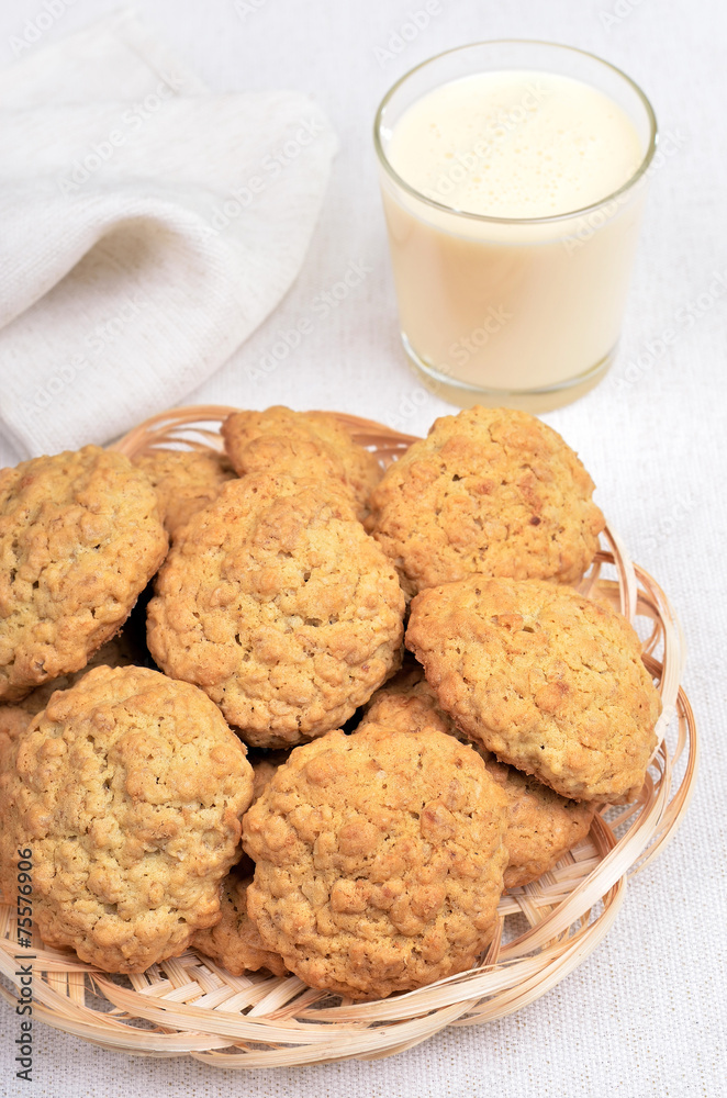 Oatmeal cookies and milkshake in glass