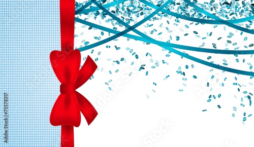 blue cardboard with bow and confetti