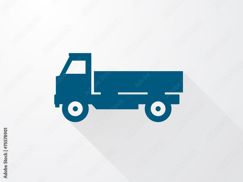 Simple icons of the blue truck with long shadow Simple icons of the blue truck with long shadow