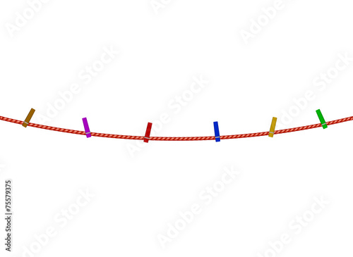 Coloured clothespins on red rope