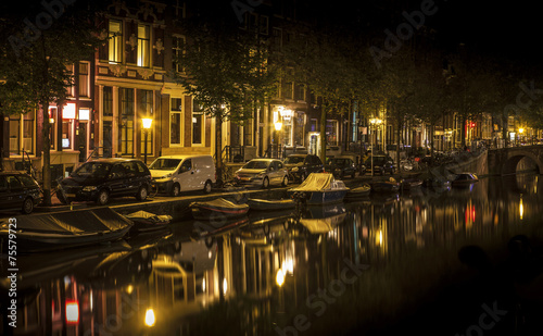 Amsterdam night: canal in Red District © enolabrain