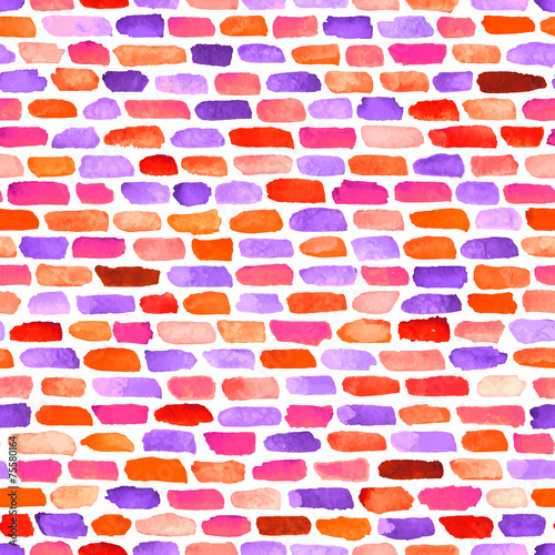 Watercolor bricks. Vector abstract seamless pattern.
