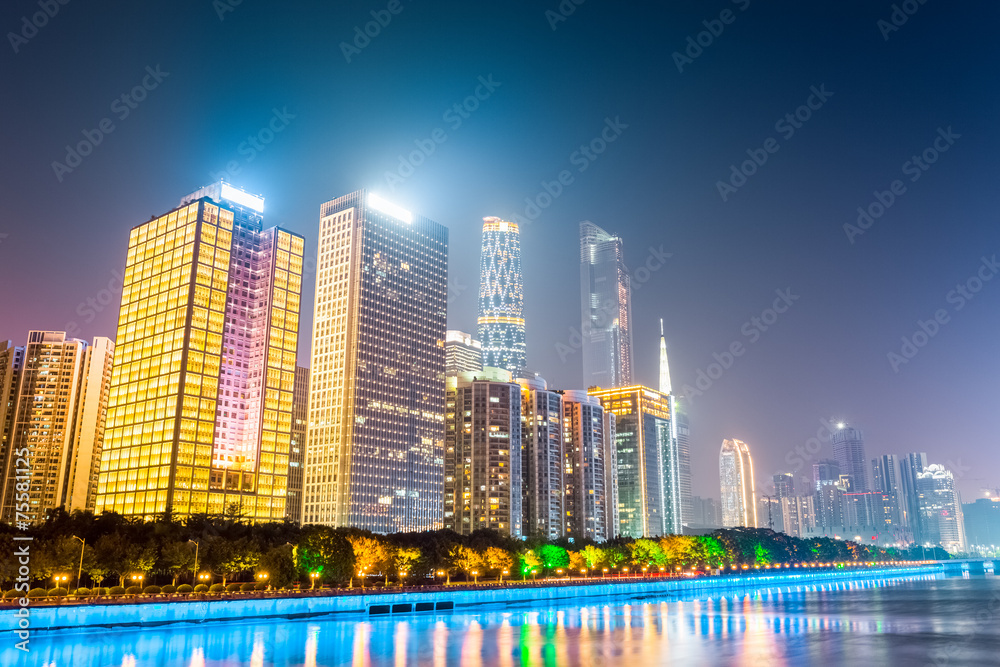 Fototapeta premium modern buildings at night in guangzhou