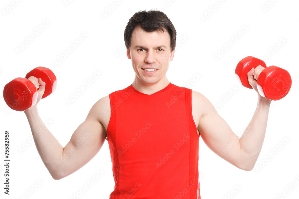 sporty man with dumbbells in the hands