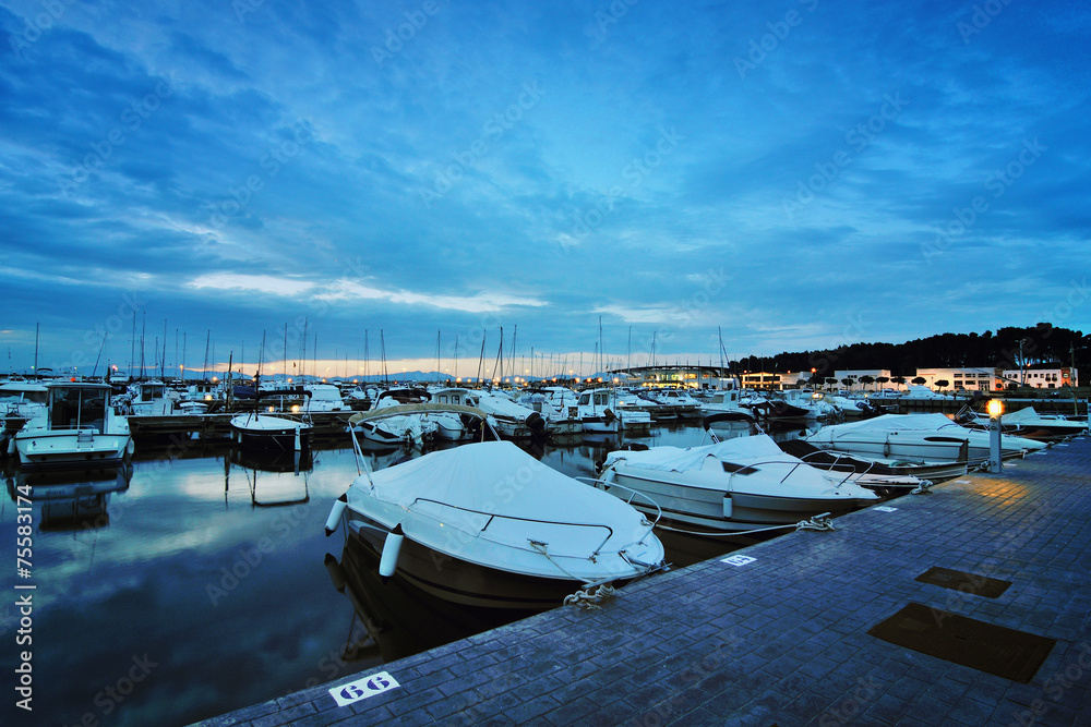 Yacht club in Spain at sunset