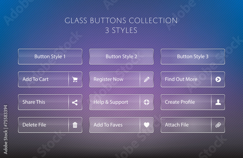 Glass buttons collection in three styles