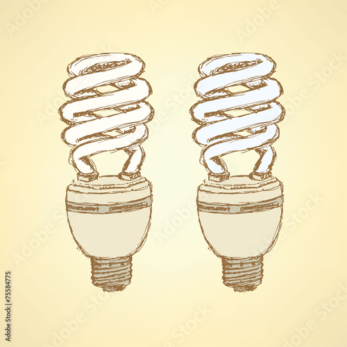 Sketch economic light bulb in vintage style