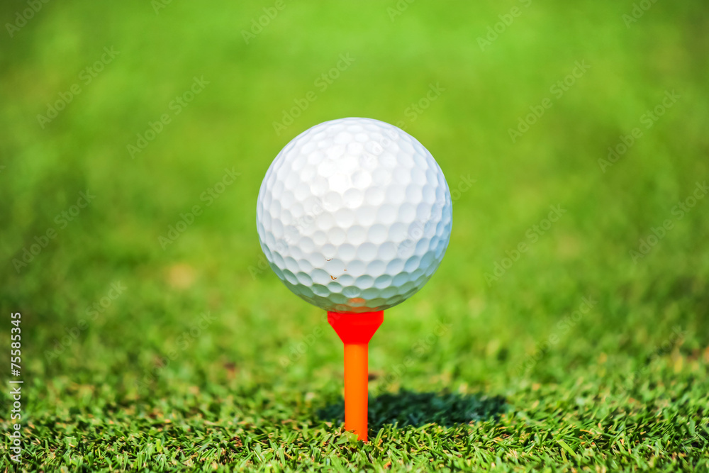 close up golf ball with tee on green grass close up golf ball with tee on green grass