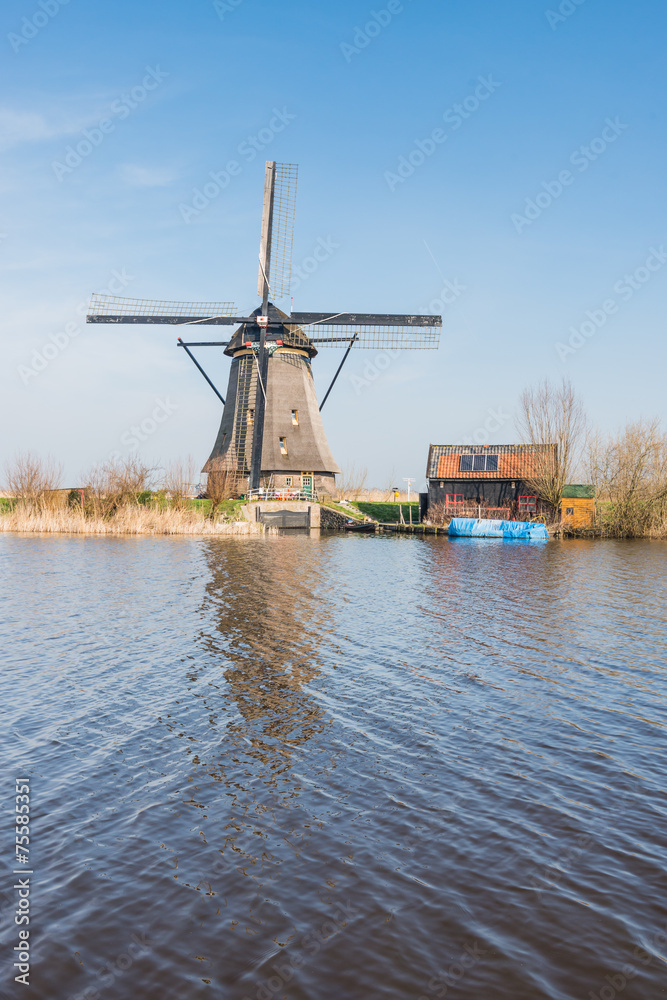 Octagonal thatched windmill in Kinderdijk Netherlands