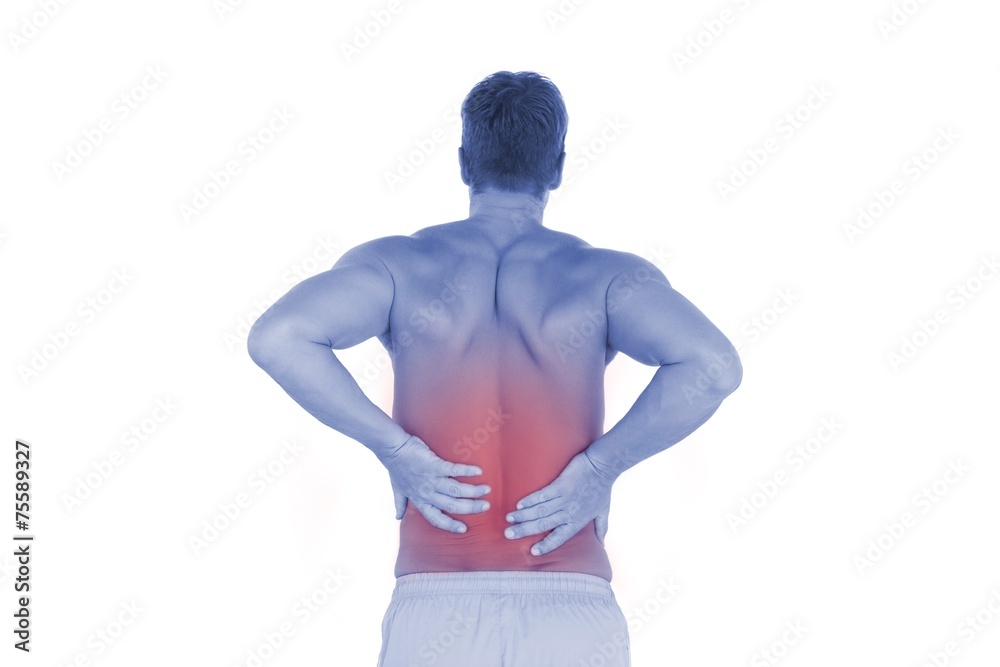 Fototapeta premium Shirtless man suffering from lower back pain