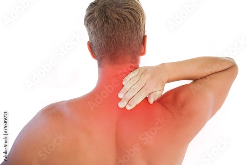 Muscled man having a neck ache