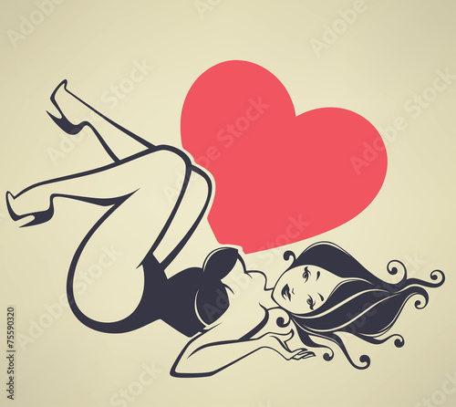 sexy pinup girl on beige background