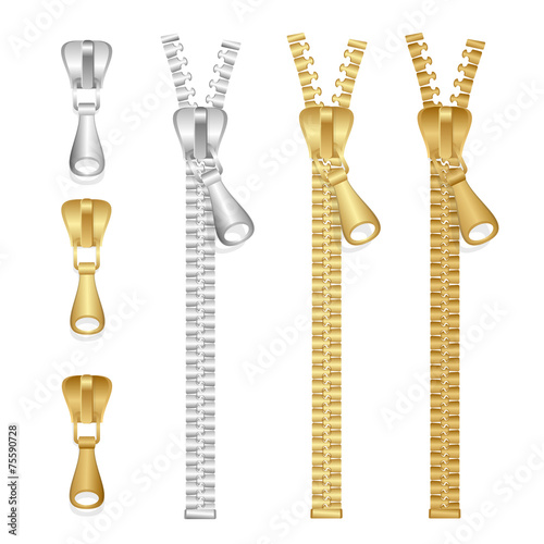 Vector realistic zippers type set of illustration