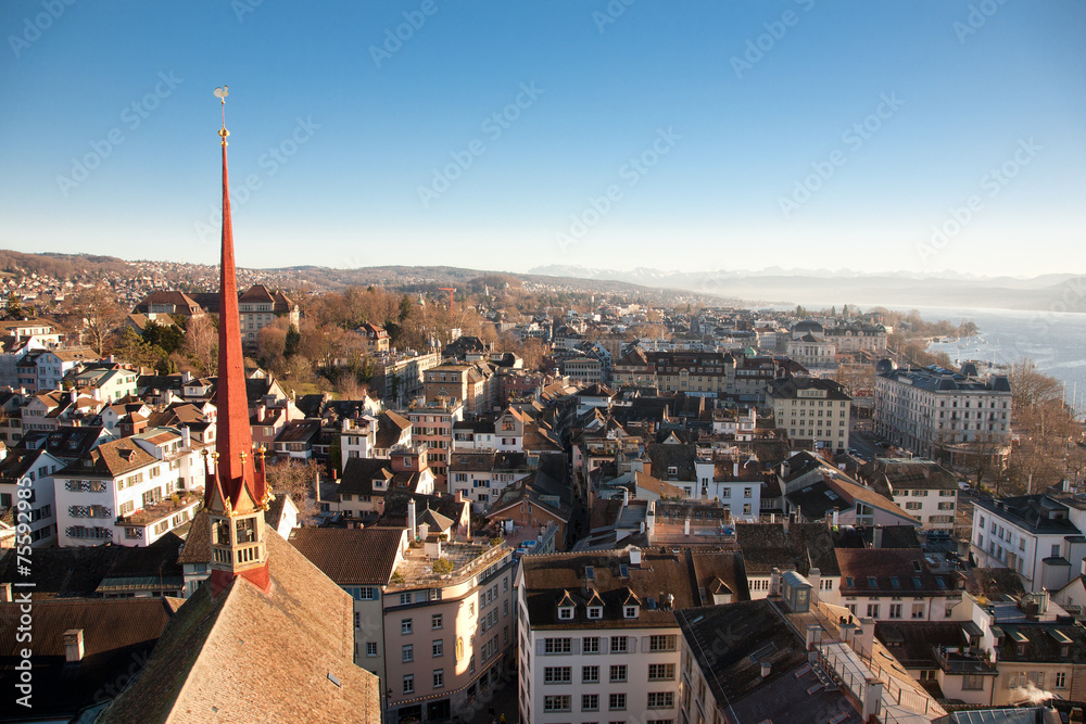 Obraz premium Blick vom Grossmünster auf Zürich