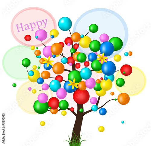 Happy holiday, funny tree with balloons