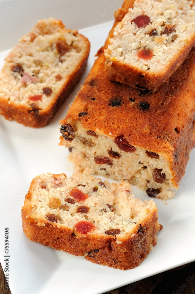 Raisins cake on white plate