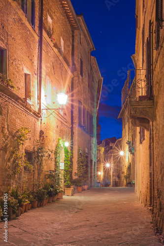 Fototapeta Naklejka Na Ścianę i Meble -  The small medieval village at night, Pienza, Italy