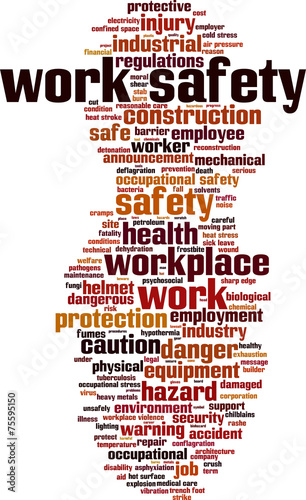 Work safety word cloud concept. Vector illustration