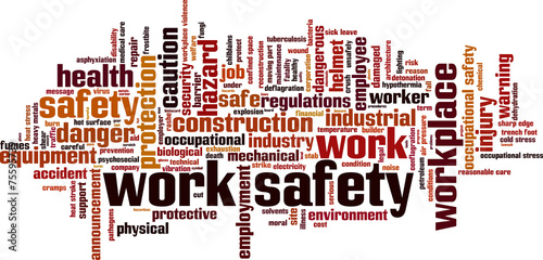 Work safety word cloud concept. Vector illustration