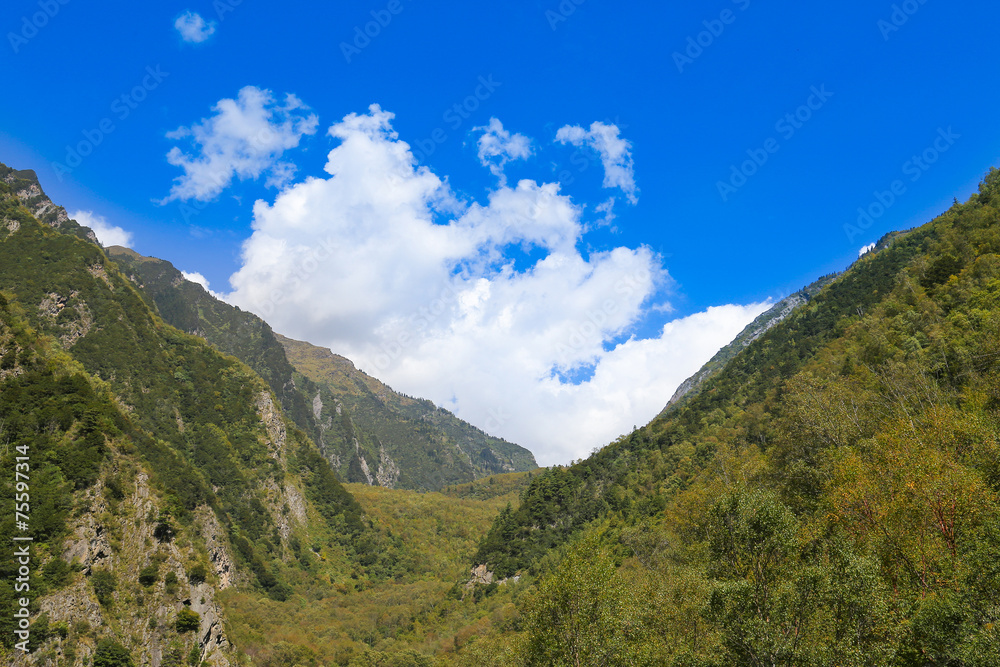 green mountain  with blue sky