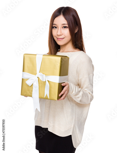 Woman hold with big gift box