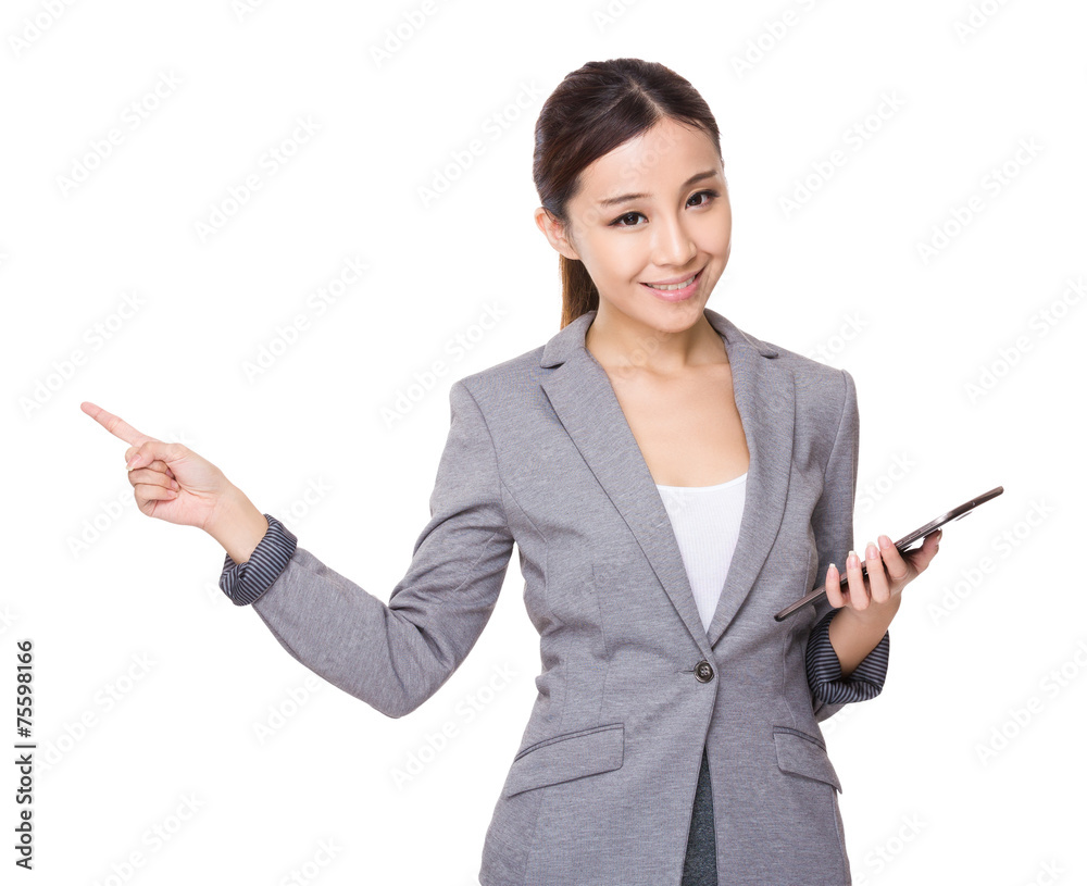Businesswoman hold with tableta and pen point up Businesswoman hold with tableta and pen point up