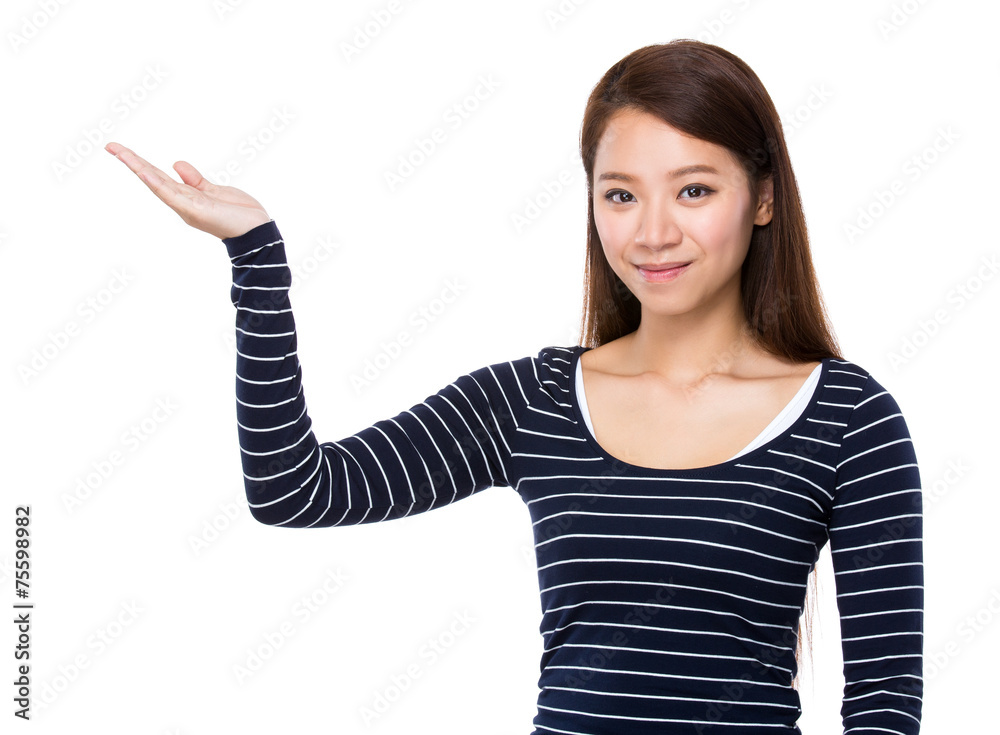 Asian woman with open hand palm Asian woman with open hand palm