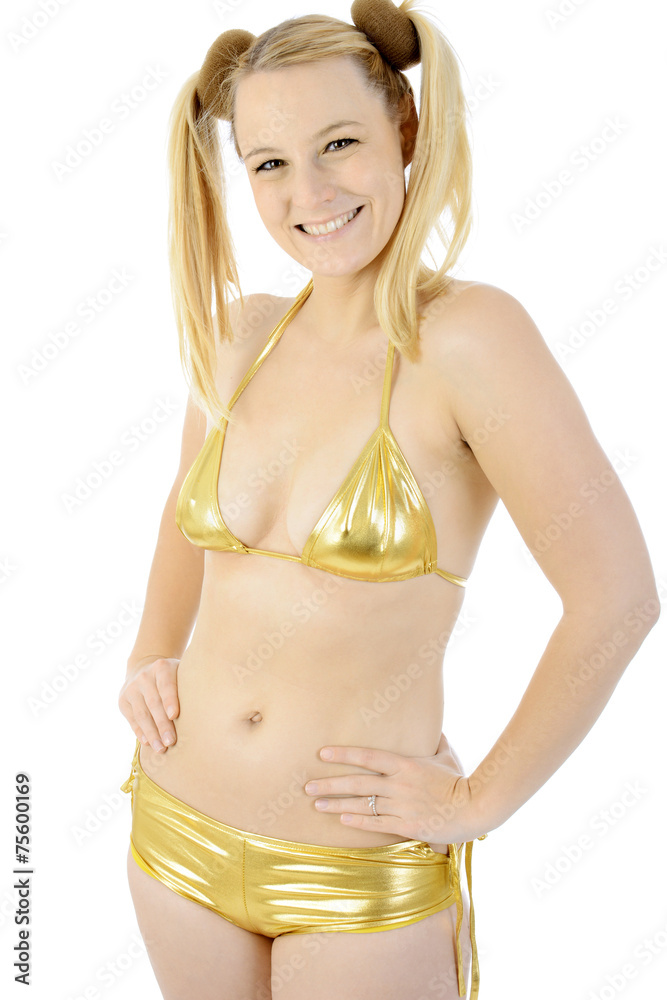 Fototapeta premium Gogo-Girl in Gold-Bikini