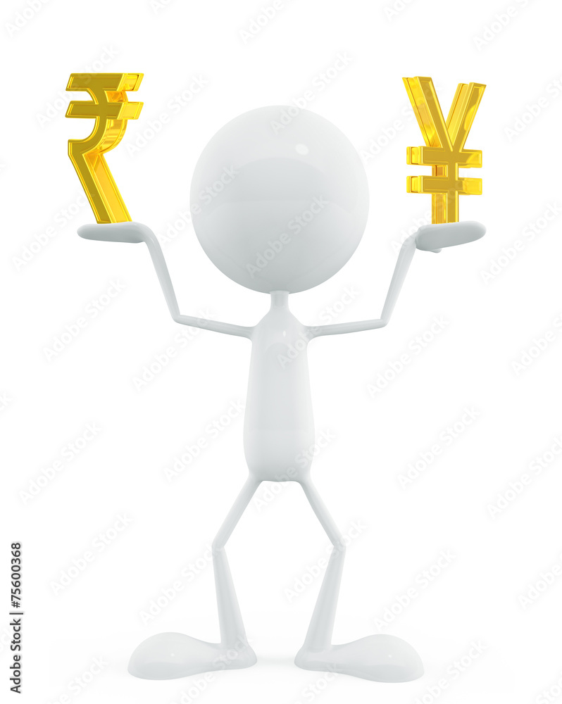 White character with yen and rupee sign White character with yen and rupee sign