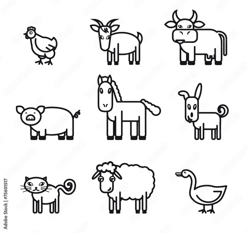 Obraz premium farm animals icons