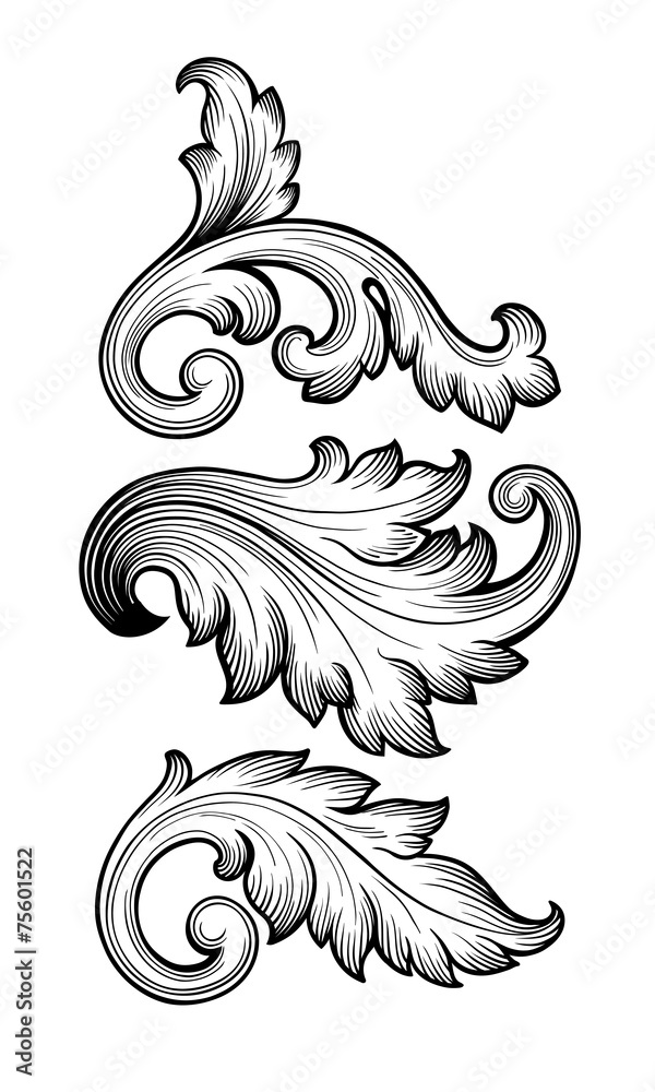 Fototapeta premium Vintage baroque floral scroll set ornament vector