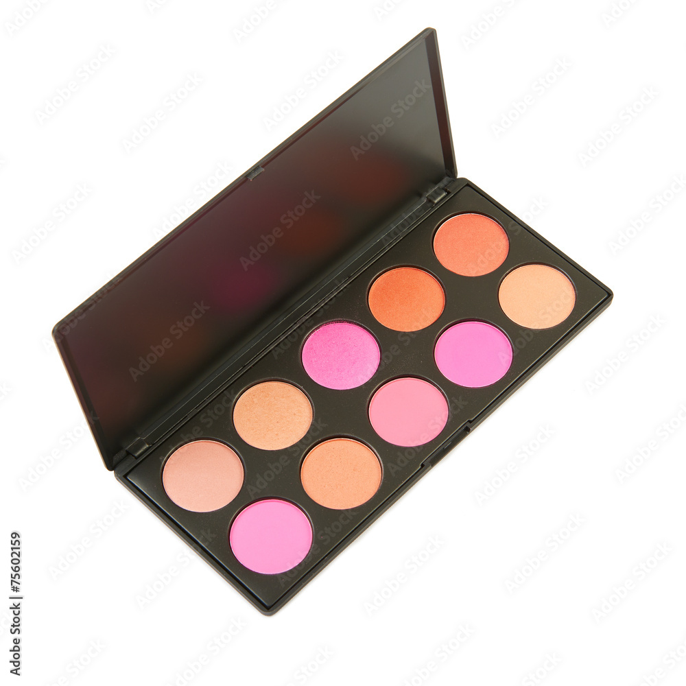 Makeup brush and cosmetic blush. On a beige background Makeup brush and cosmetic blush. On a beige background