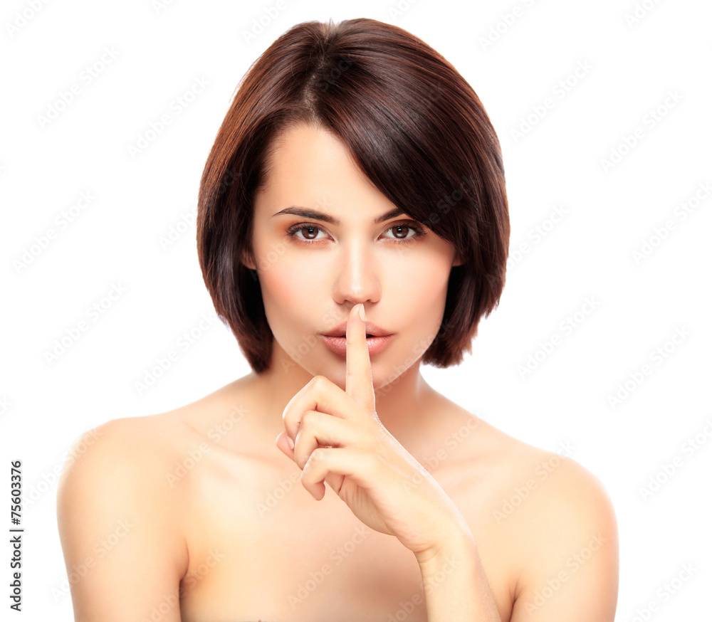 Beautiful Girl Touching Her Face. Isolated on a White Background Beautiful Girl Touching Her Face. Isolated on a White Background