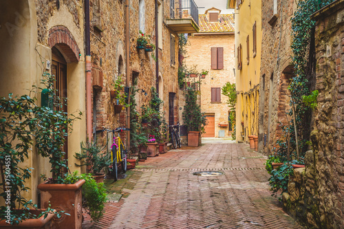 Street in old mediaeval town in Tuscany, Pienza. photo