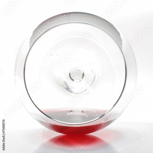 Red wine glass top view isolated