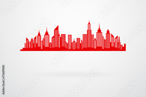 Modern City Skyscrapers Red Skyline Silhouette