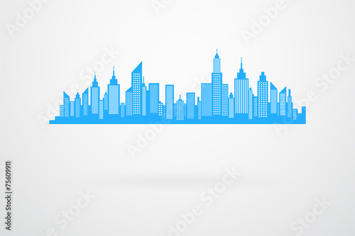 Modern City Skyscrapers Blue Skyline Silhouette