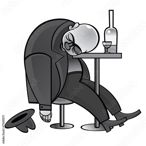 Alcoholic drunk man asleep on the table