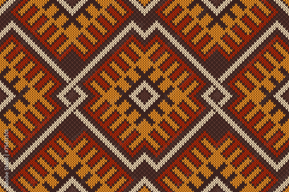 Traditional Tribal Aztec Seamless Pattern on the knitted texture