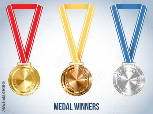 Champion Medal with Ribbon, Vector Illustration