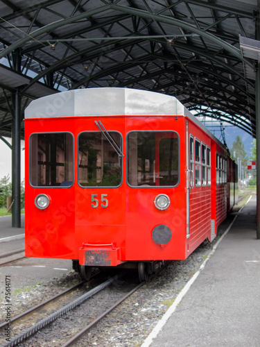 Train at mountain railway station in Mer de Glace France