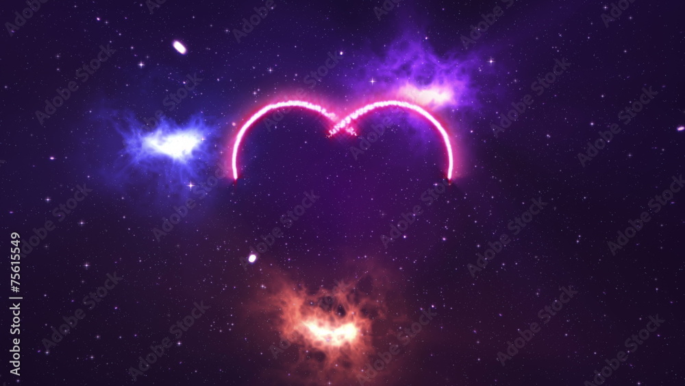 2 comets draw heart shape in the space