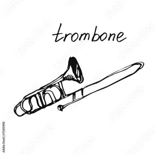 Vector illustration of a trombone. Sketch.