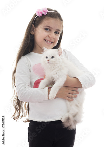 Fototapeta Naklejka Na Ścianę i Meble -  Beautiful Girl with Cat