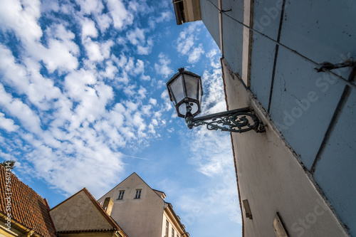 Vintage street lamp against the sky.