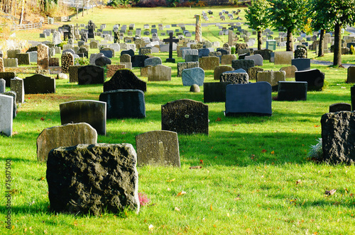 Norwegian autumn cemetery tombstones