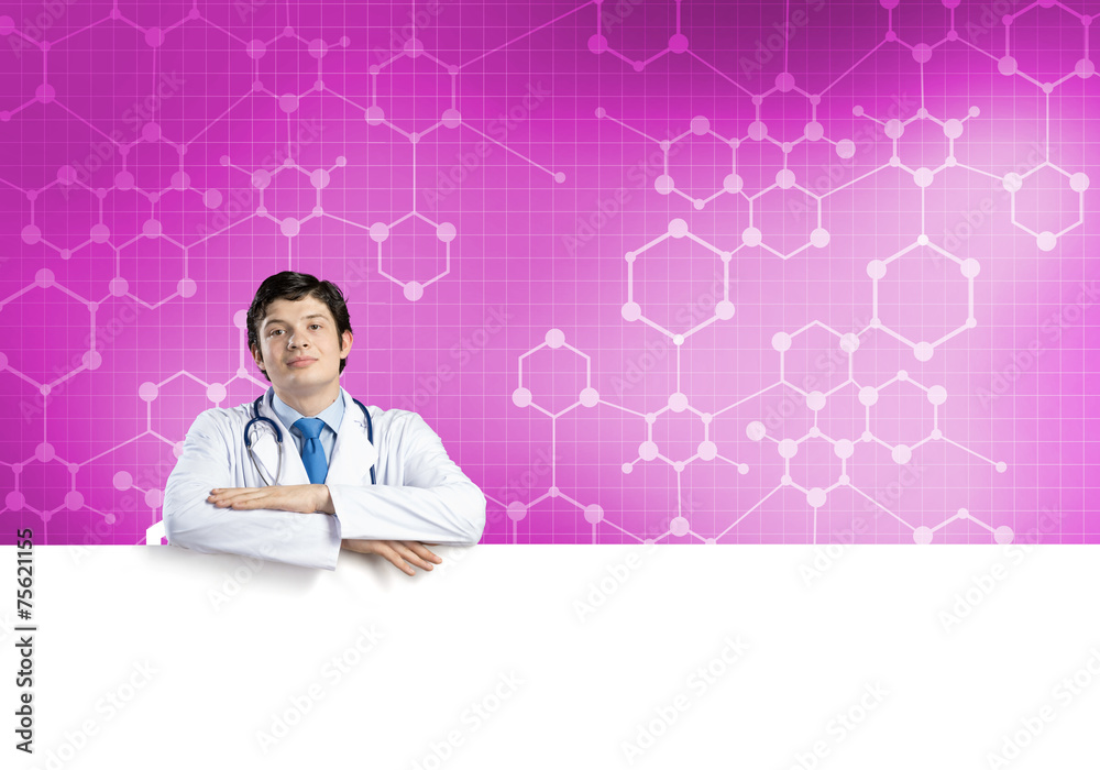 Doctor with banner Doctor with banner