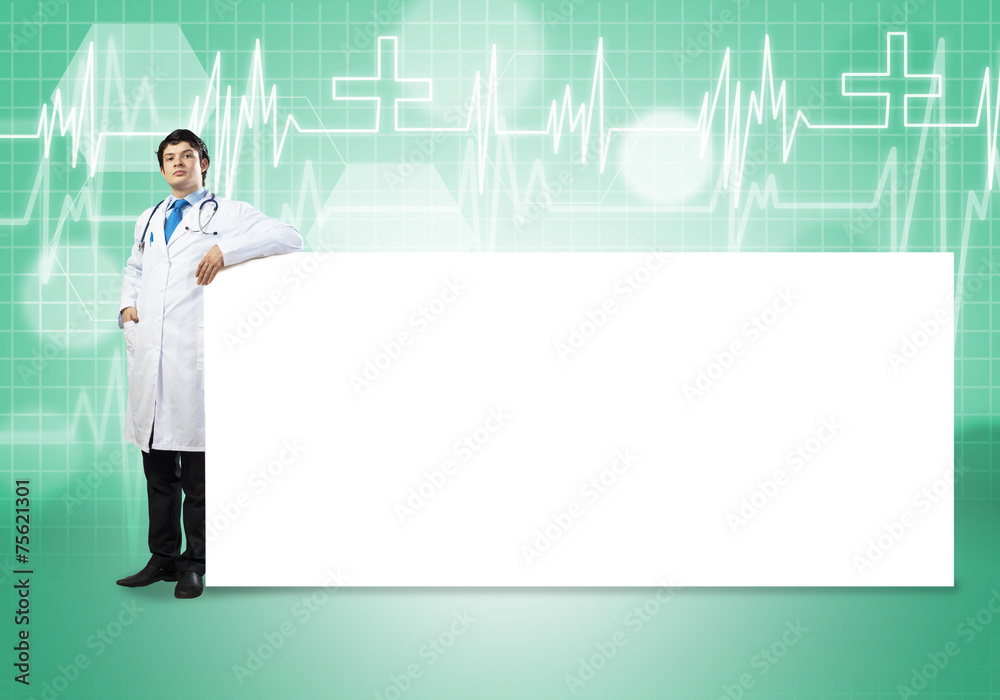 Doctor with banner Doctor with banner