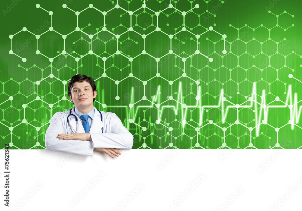 Doctor with banner Doctor with banner